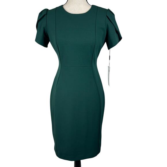 Calvin Klein Dresses & Skirts - Calvin Klein Petite SZ 8P Sheath Dress Tulip Sleeve Stretch Knee Length Green
